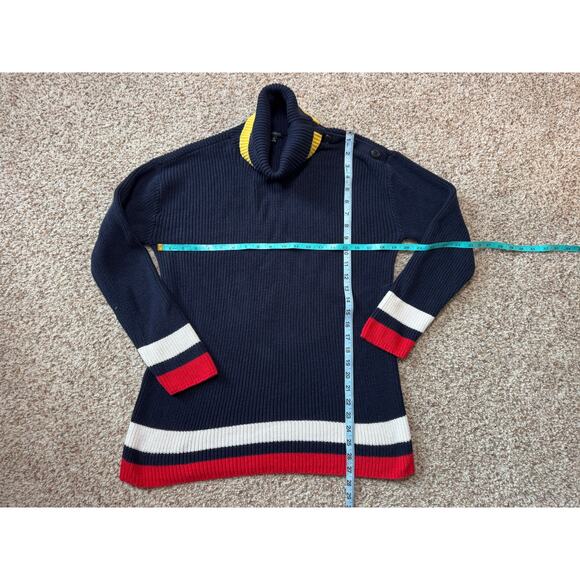 TALBOTS Blue Turtle neck sweater, Cotton Blend, colorful tunic style, Medium - Picture 3 of 8